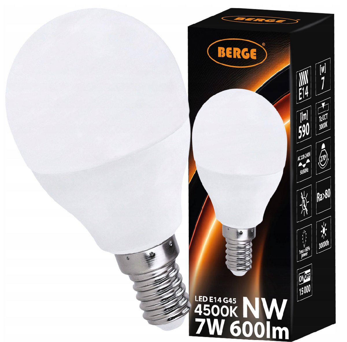 Żarówka LED E14 - G45 - 7W - biała neutralna